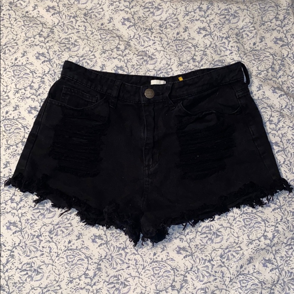 Black High Waisted Denim Shorts